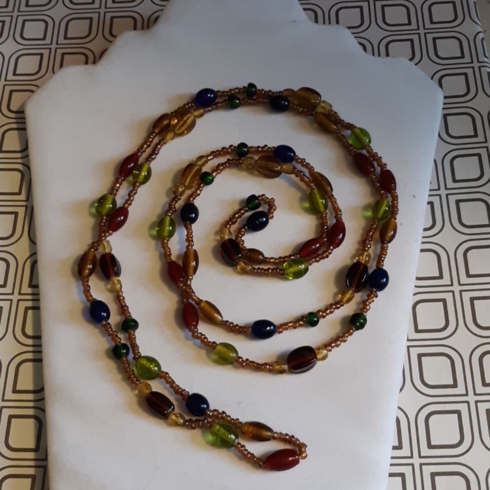 Multi Strand Multi Colored Glass Bead Necklace